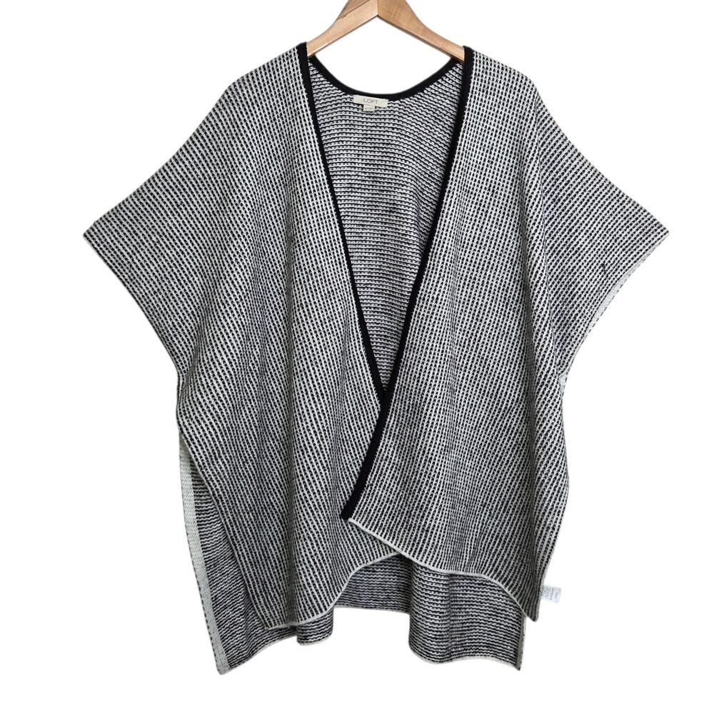 Loft Black & White Knit Open Poncho Sweater Vest Womens SZ M/L Front Cape Office